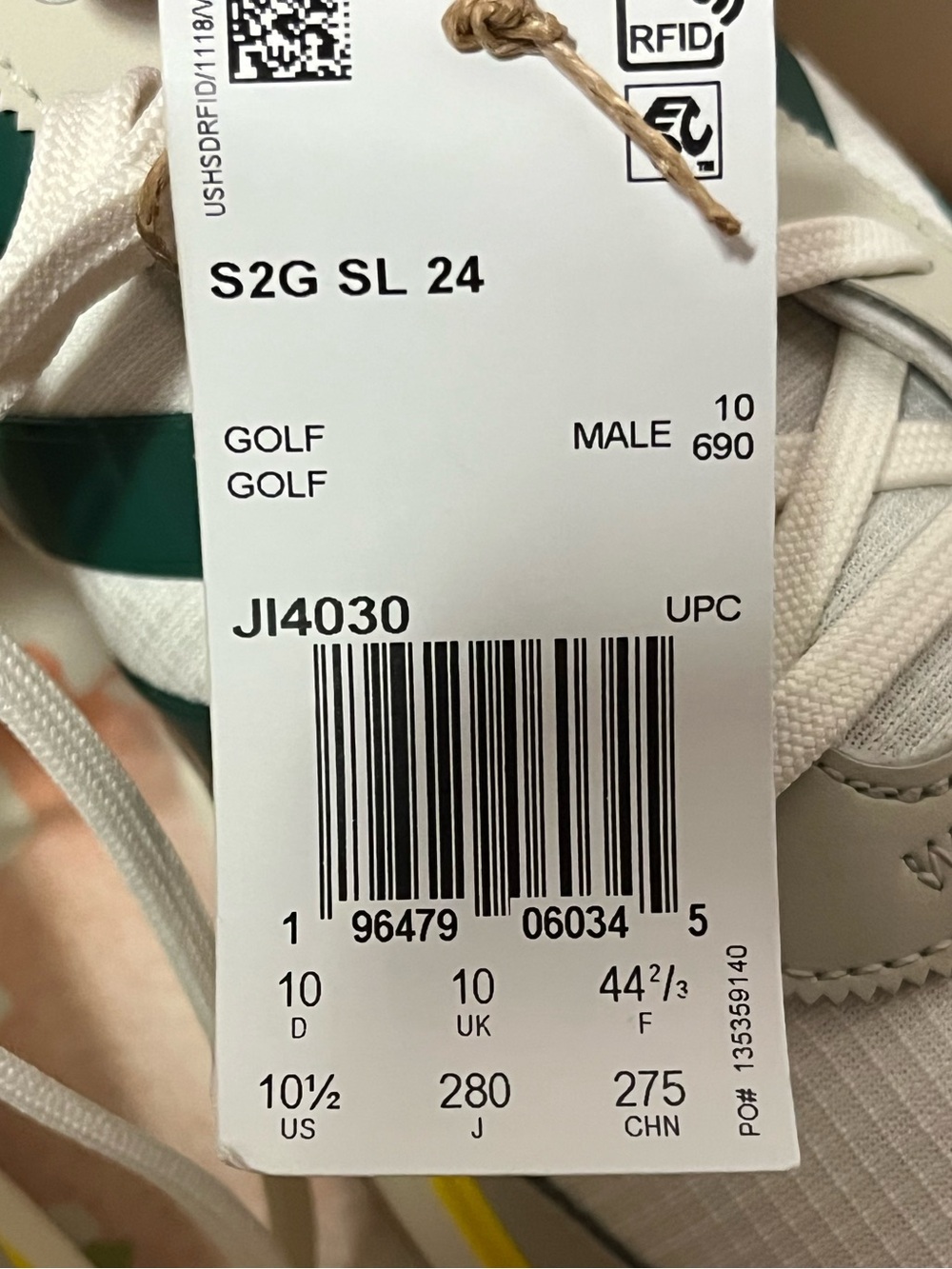 Adidas S2G SL 24 Golf Shoes Men’s 10.5 White Green Yellow Spikeless NWT - Picture 4 of 12